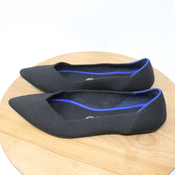 Rothys Shoes Womens 8.5 The Point Ballet Flats Black Knit Work Business Office - Picture 3 of 10